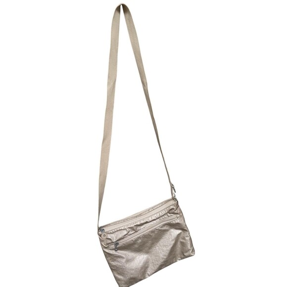 Kipling Crossbody Bag Metallic CHAMPAGNE Nylon ALVAR Zip Pockets Travel Purse - Picture 3 of 4